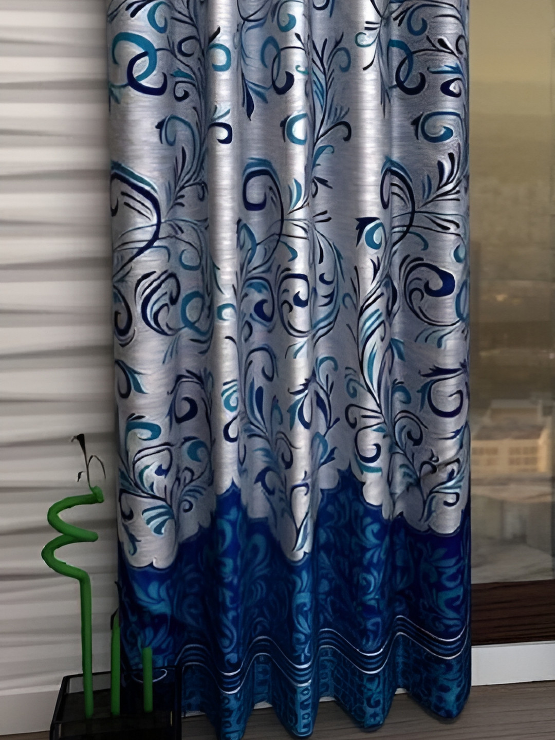 Panipat Textile Hub Blue & White Floral Door Curtain