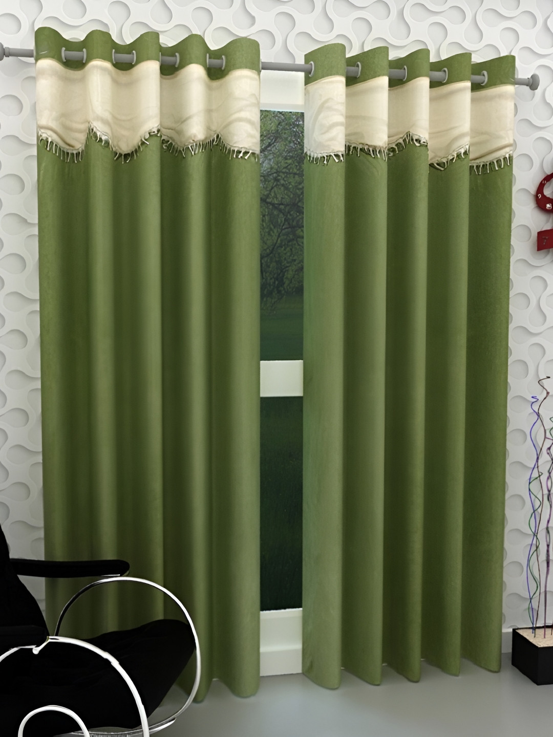 Panipat Textile Hub Green & Cream-Coloured 2 Pieces Long Door Curtain