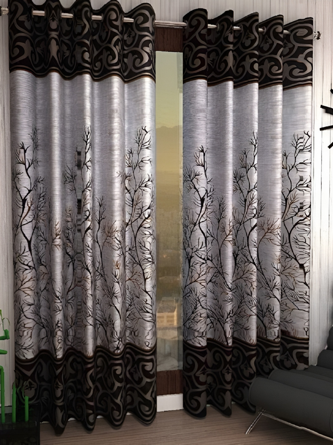 Panipat Textile Hub Brown & Grey 2 Pieces Semi Transparent Window Curtain
