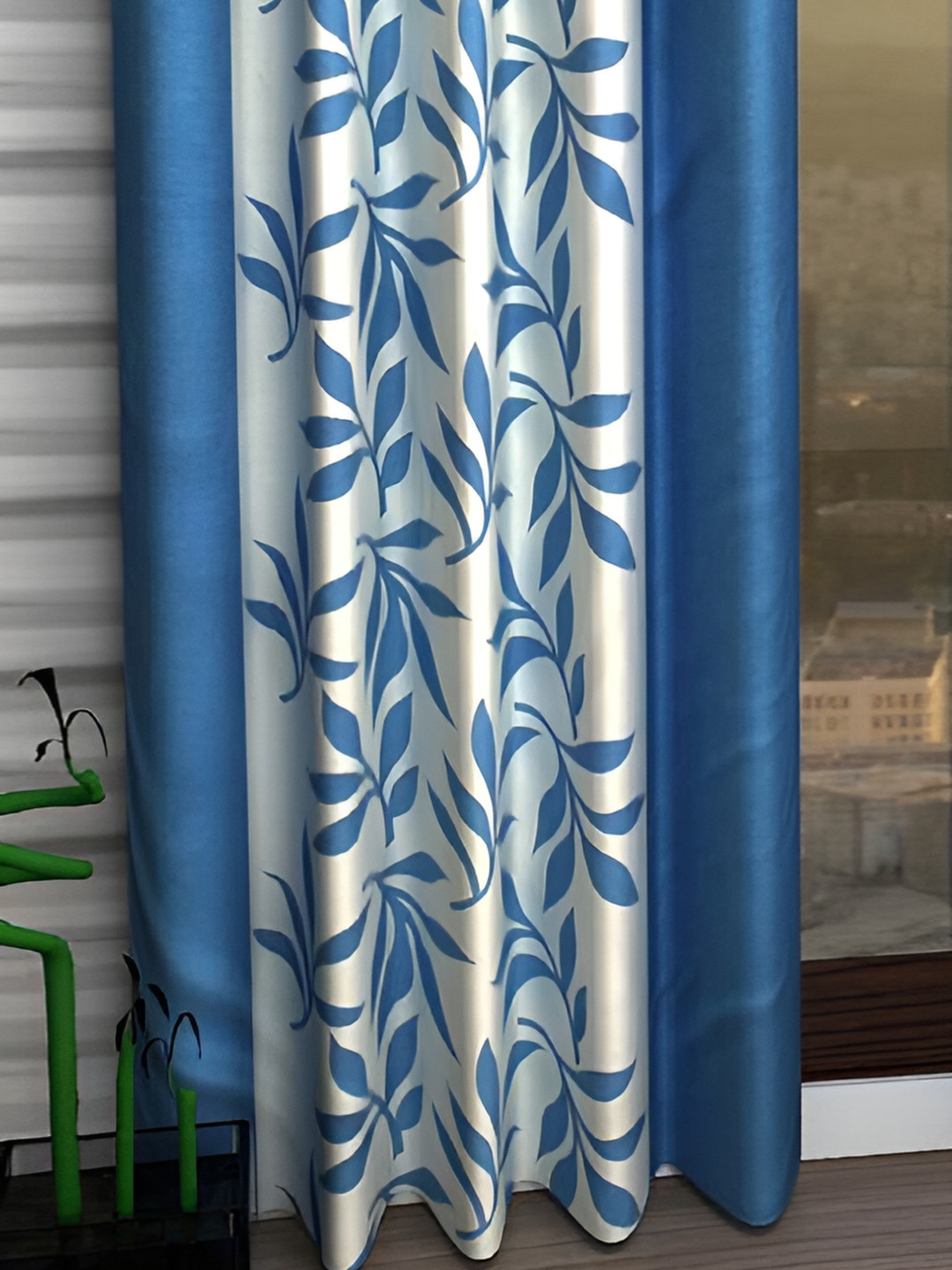 Panipat Textile Hub Blue & White Floral Printed Door Curtain