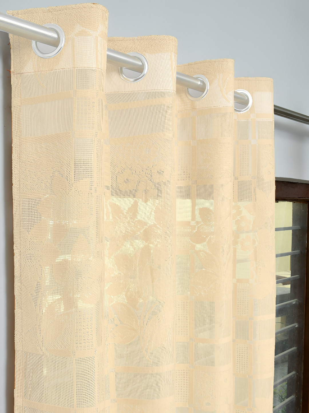 Panipat Textile Hub Beige 2 Pieces Net Semi Transparent Door Curtain