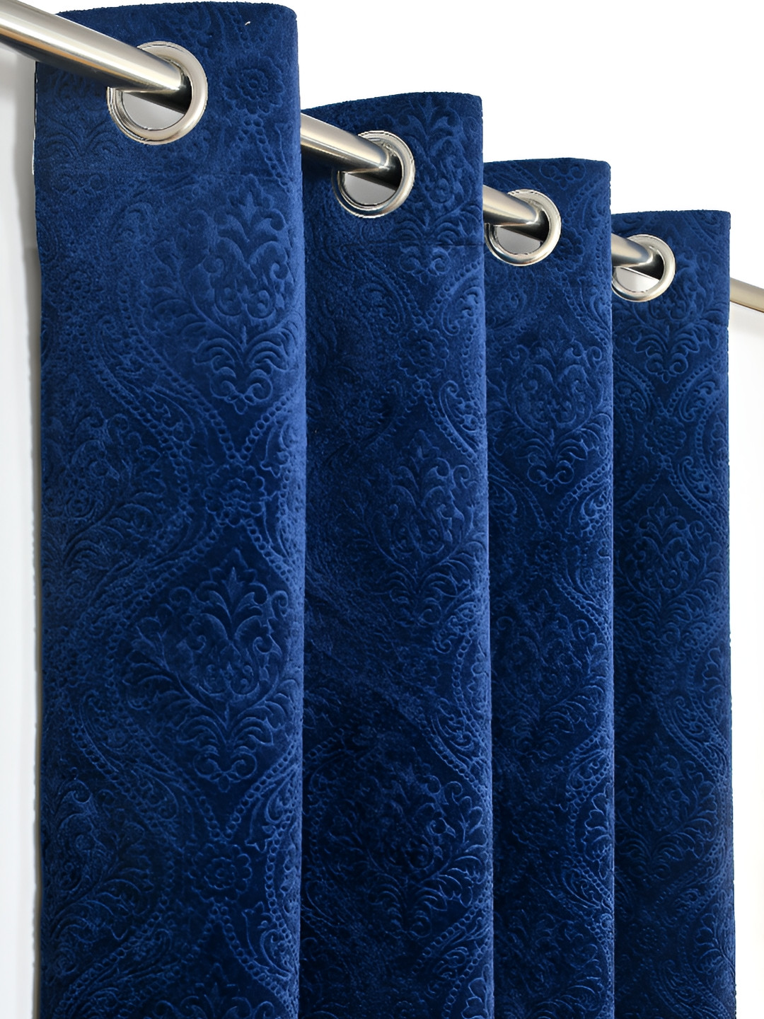Panipat Textile Hub Navy Blue 2 Pieces Ethnic Motifs Velvet Window Curtains
