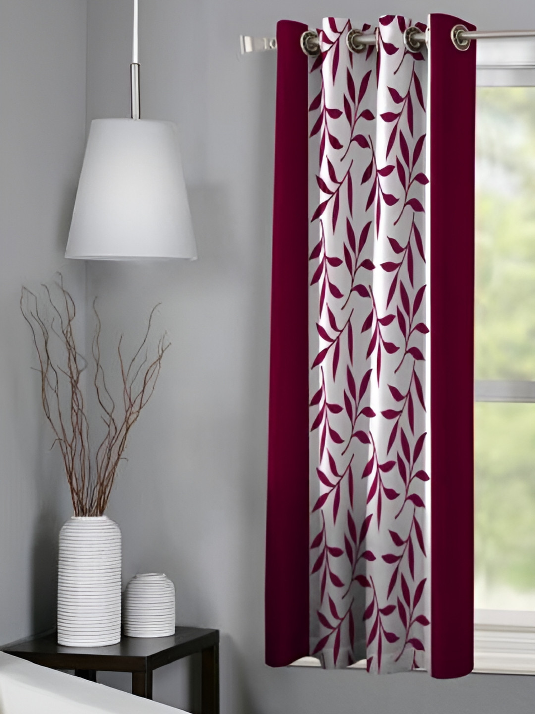 Panipat Textile Hub Maroon & Beige Floral Printed Window Curtains