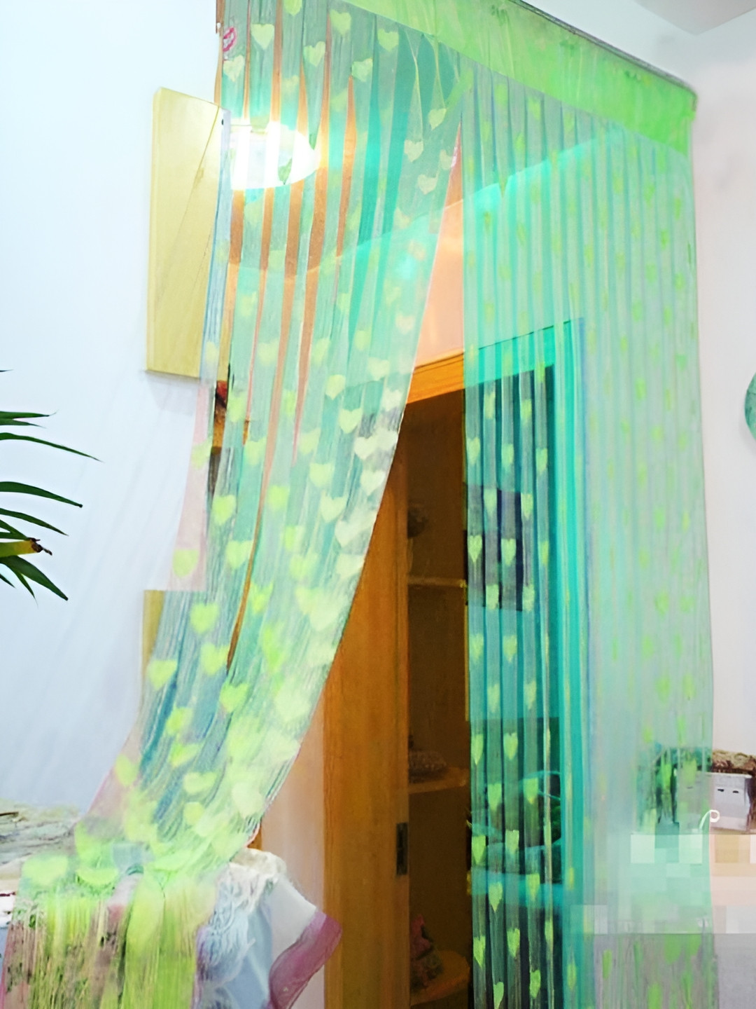 Panipat Textile Hub Green Self Design Semi-Sheer Door Curtains