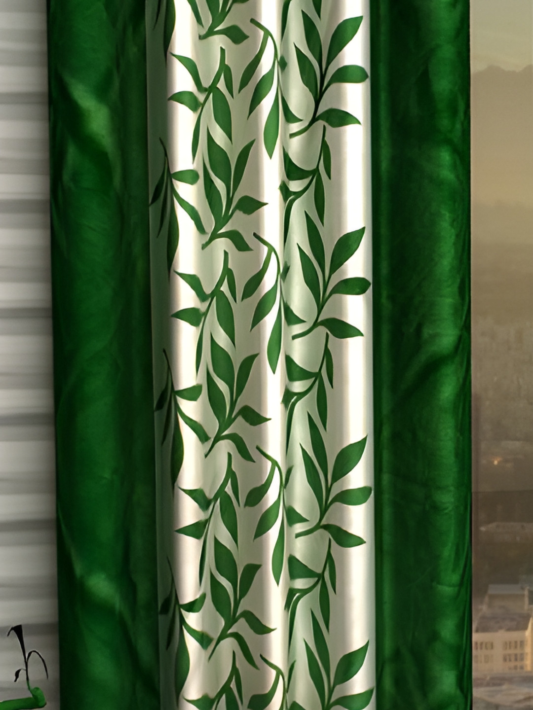 Panipat Textile Hub Green & White Floral Printed Door Curtain