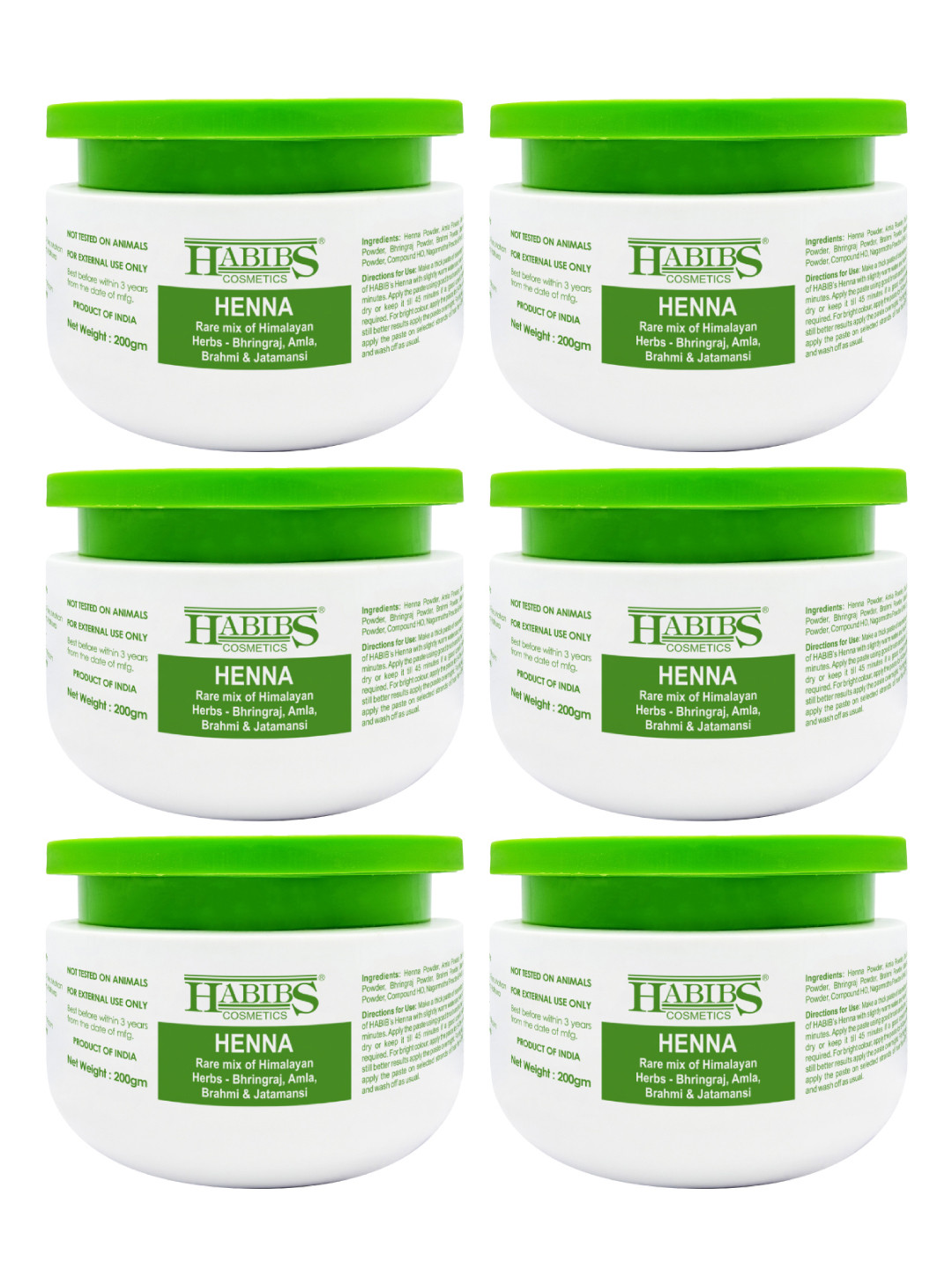 HABIBS Set of 6 Henna Hair Color with Amla & Bhringraj - 200 g each