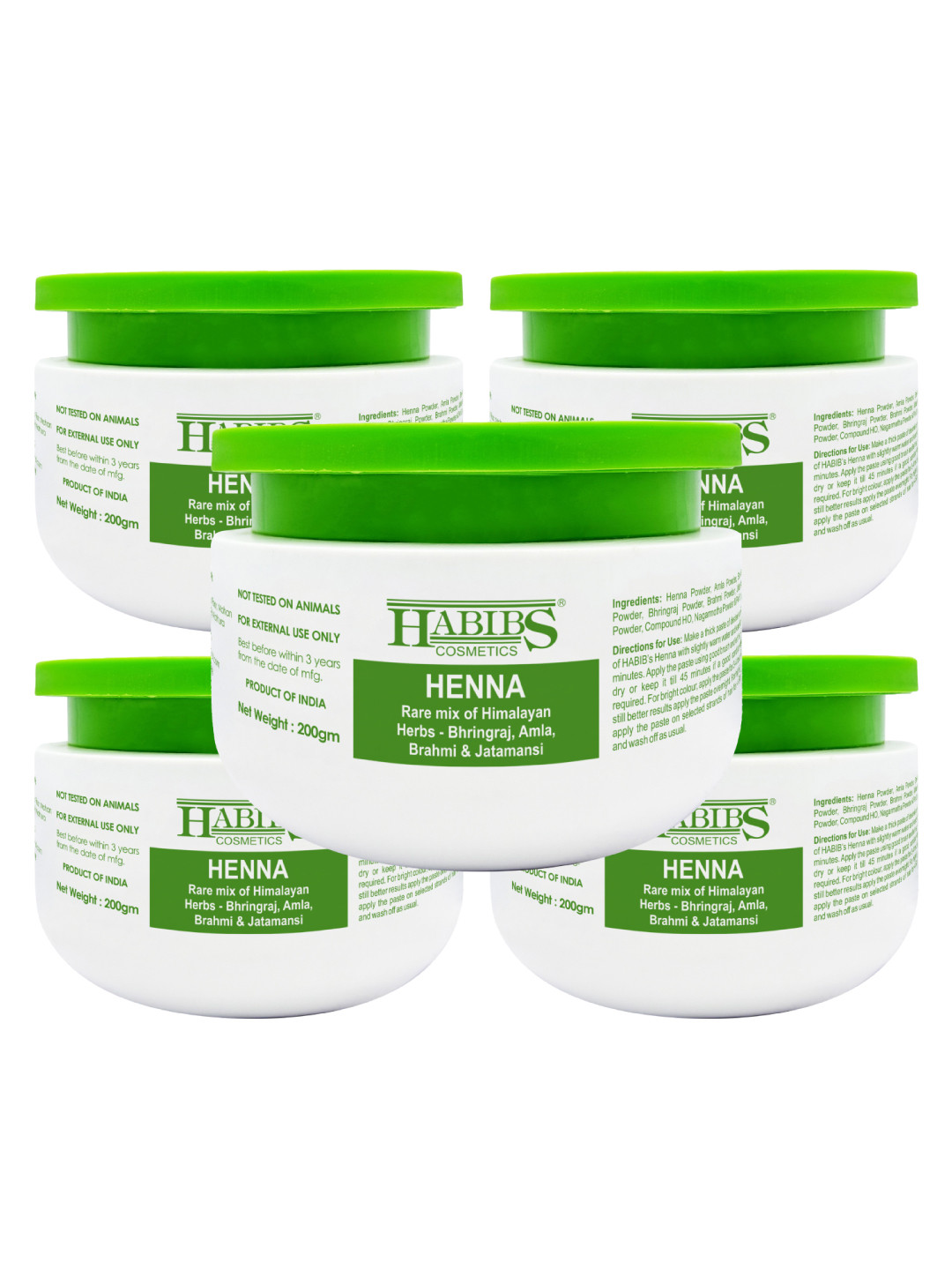 HABIBS Set of 5 Henna Hair Color with Amla & Bhringraj - 200 g each