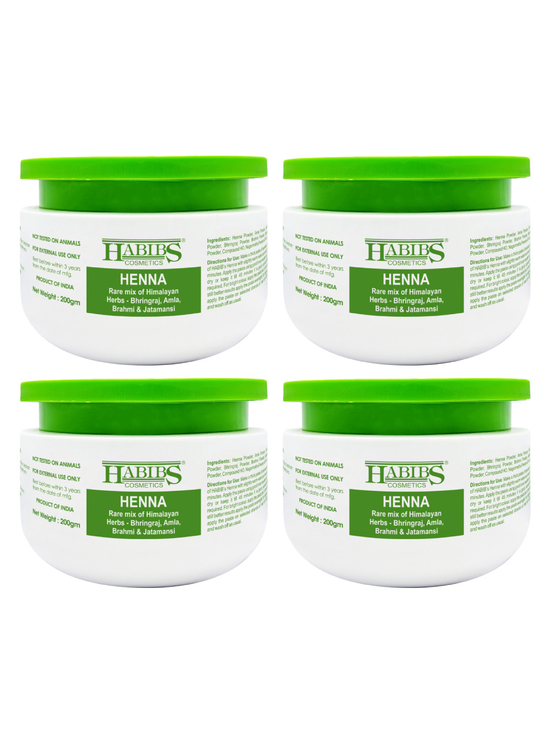 HABIBS Set of 4 Henna Hair Color with Amla & Bhringraj - 200 g each