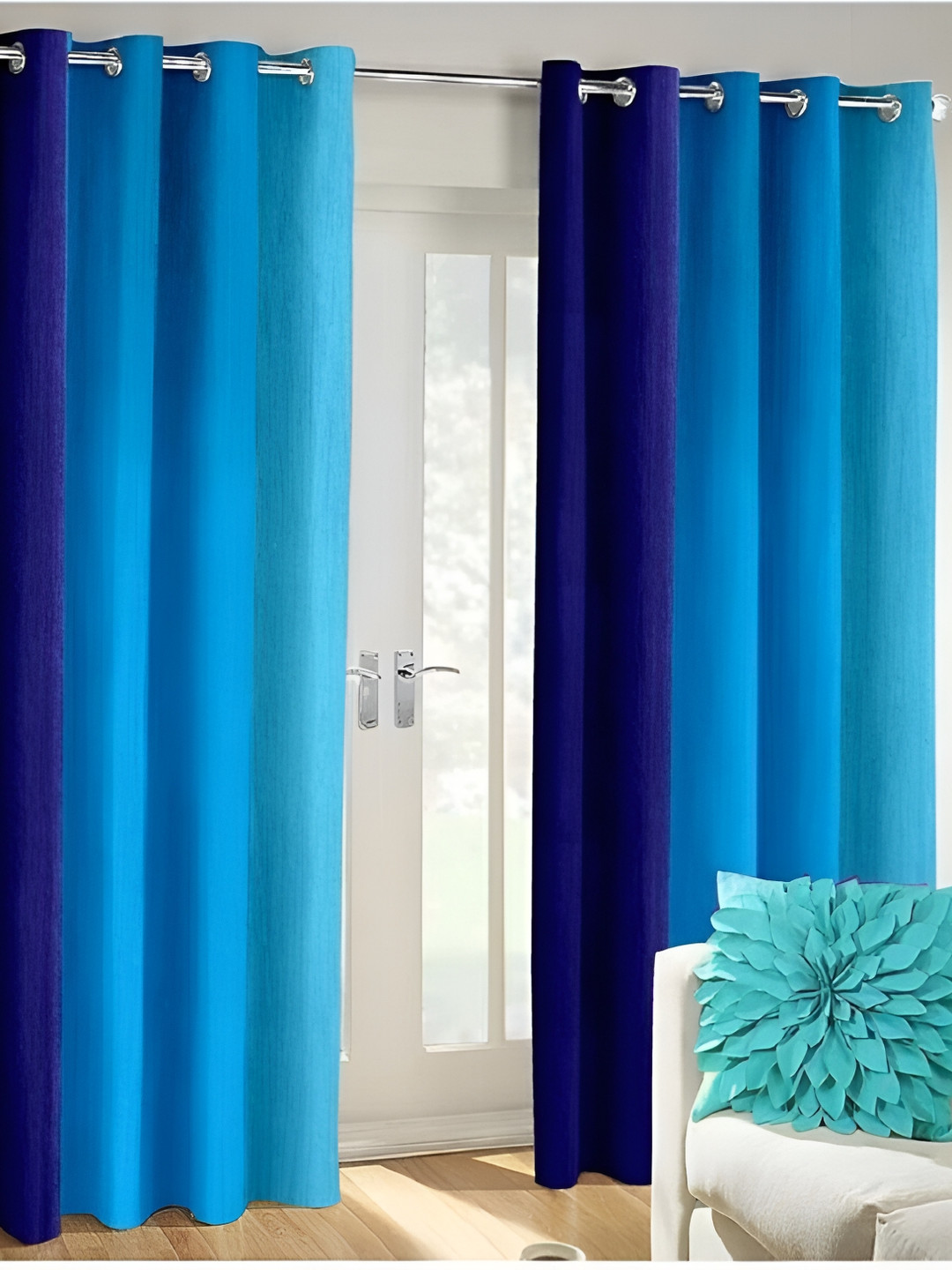 Panipat Textile Hub Blue & Navy Blue 2 Pieces Eyelet Door Curtains