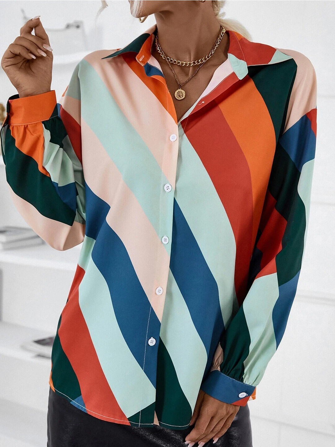 Stylecast X Slyck Striped Pattern Shirt Collar Cuffed Sleeves Regular Top