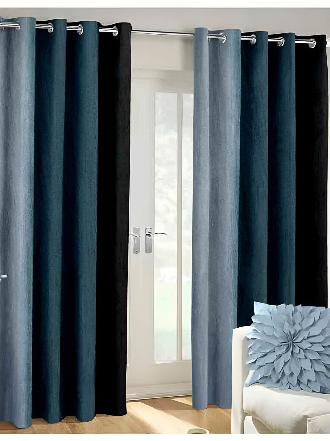 Panipat Textile Hub Black & Grey 2 Pieces Black Out Long Door Curtains