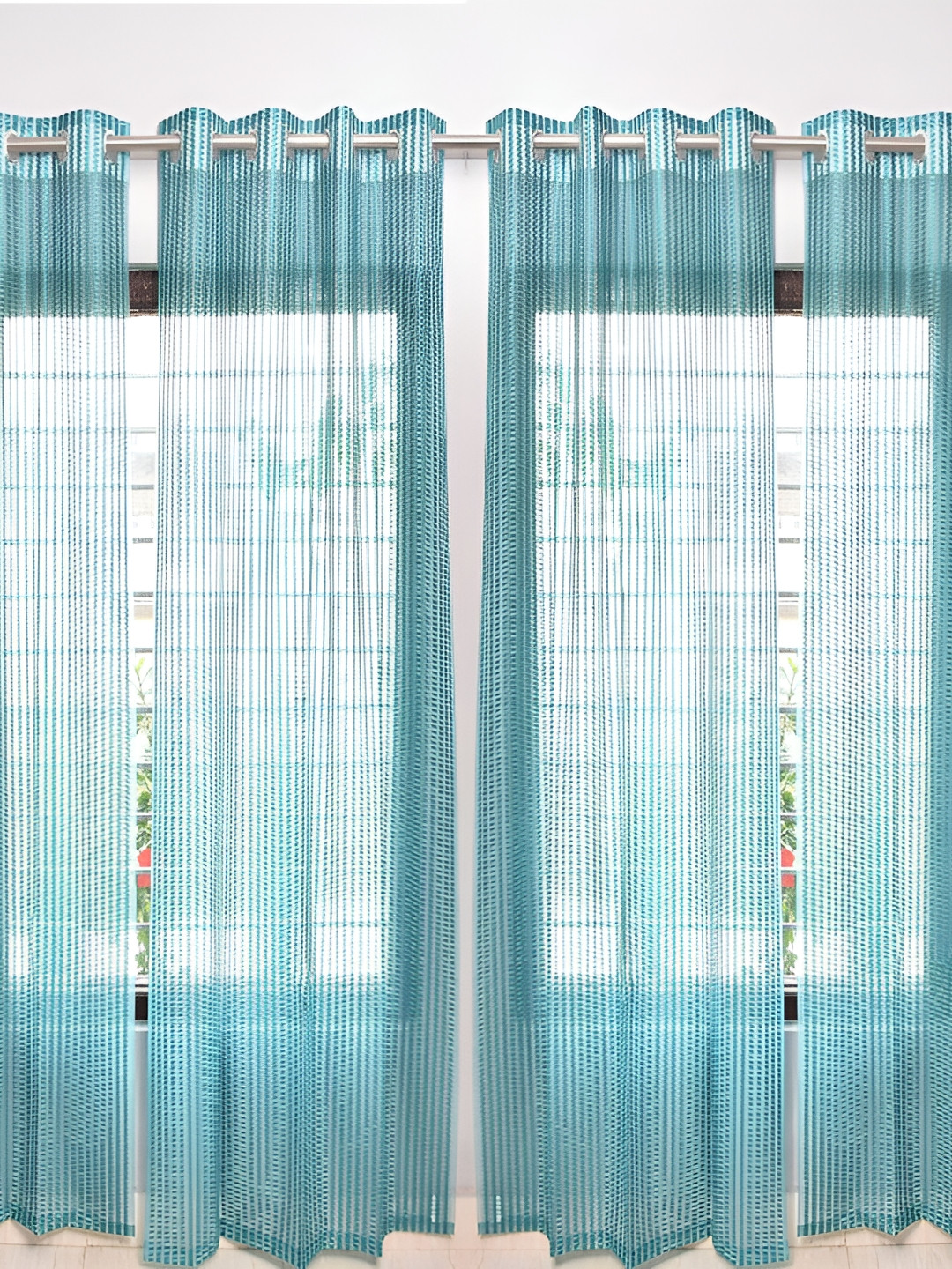 Panipat Textile Hub Blue & Transparent 4 Pieces Self Design Sheer Window Curtains