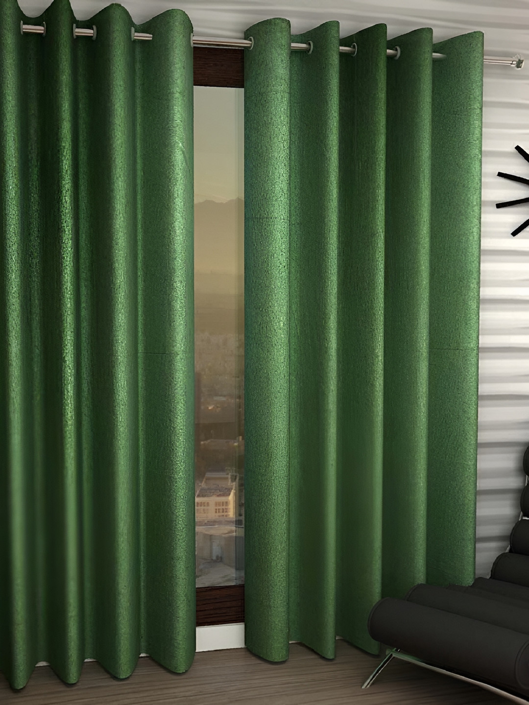 Panipat Textile Hub Green 2 Peices Door Curtains