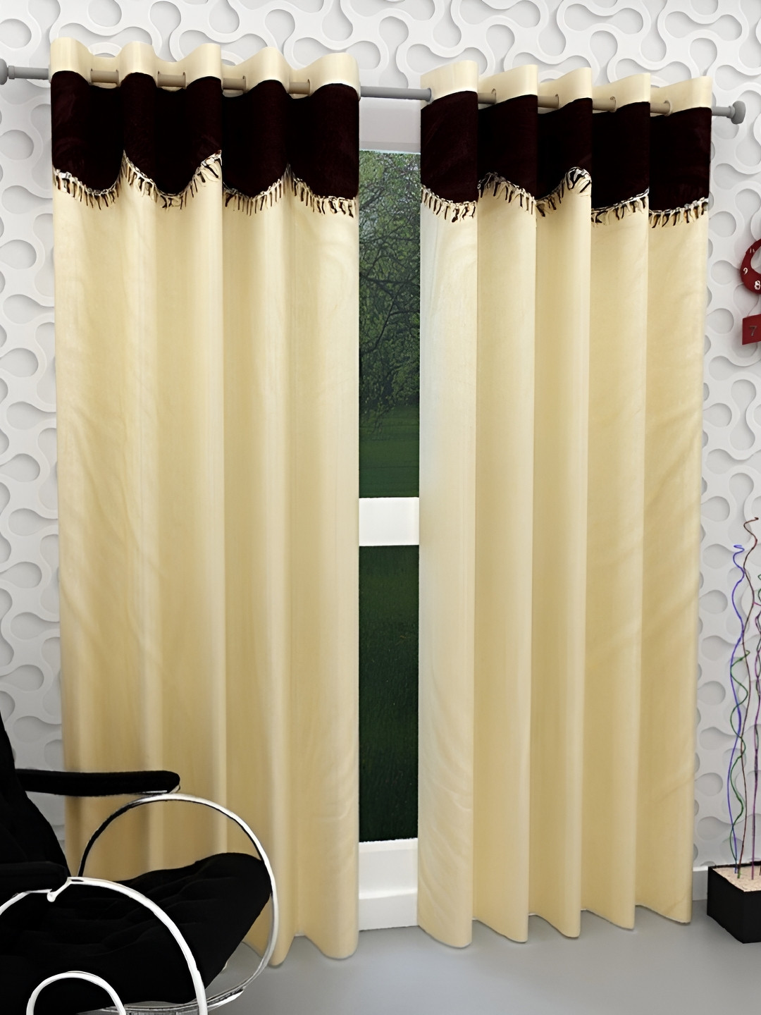 Panipat Textile Hub Cream-Coloured 2 Pieces Window Curtains