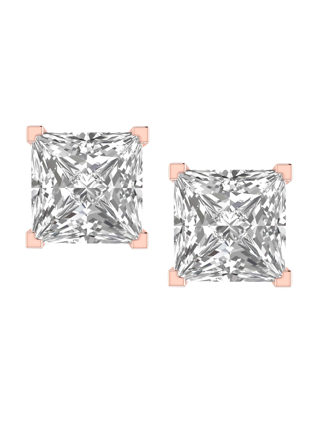 ORIONZ Rose Gold-Plated Square Shaped Cubic Zirconia Studs Earrings