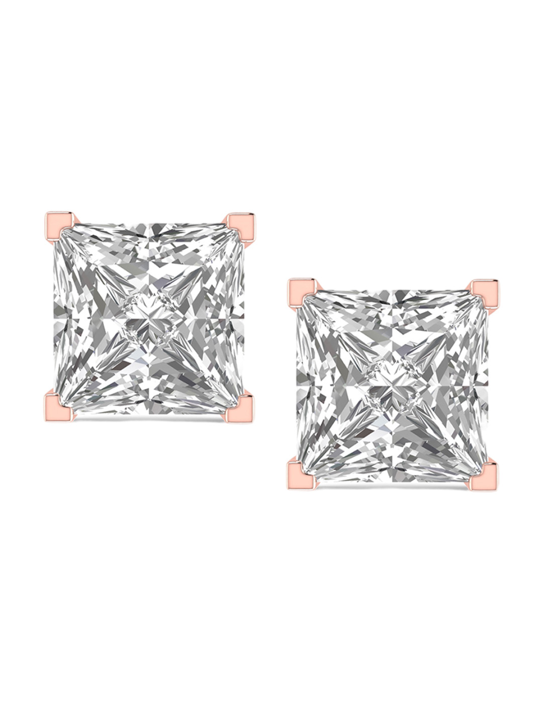 ORIONZ 925 Sterling Silver Rose Gold-Plated Stone-Studded Square Shaped Studs Earrings