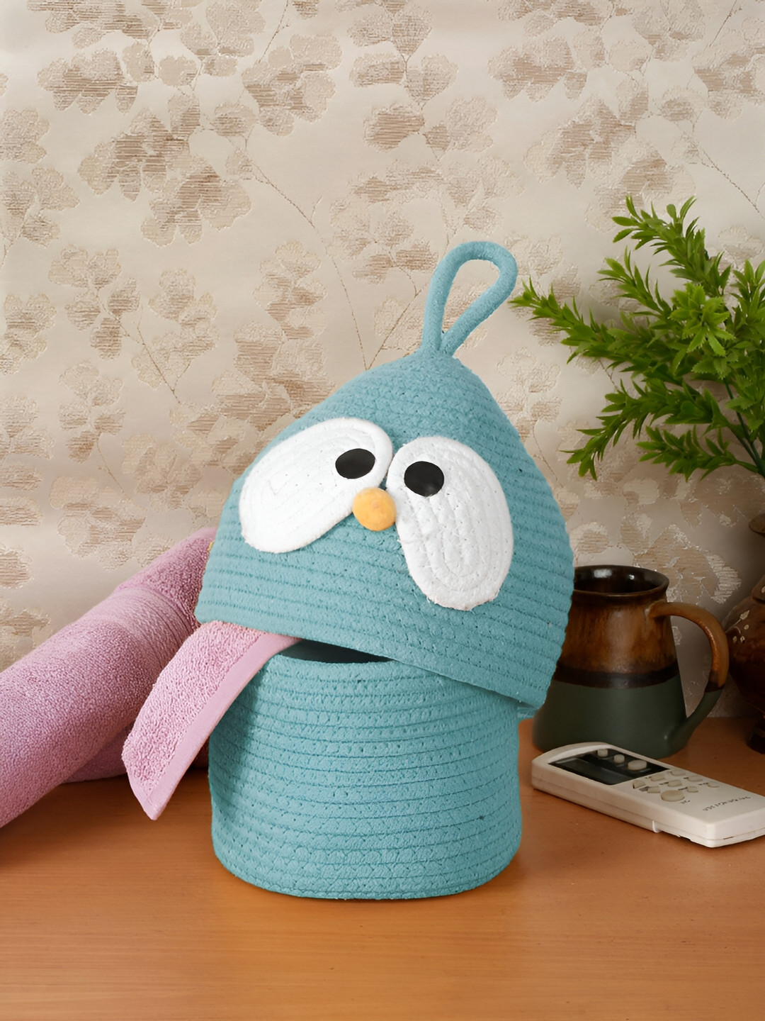 FABINALIV Blue & White Cartoon Design Cotton Multi-Purpose Organiser with Lid