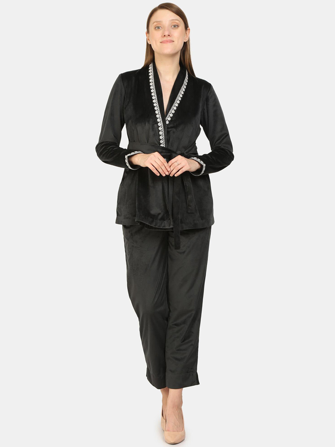 KALINI Shawl Collar Velvet Wrap Tailored Jacket