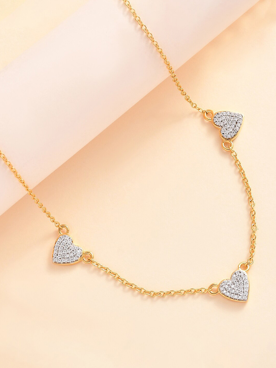 Ornate Jewels 925 Sterling silver 18K Gold Plated Heart Station Necklace