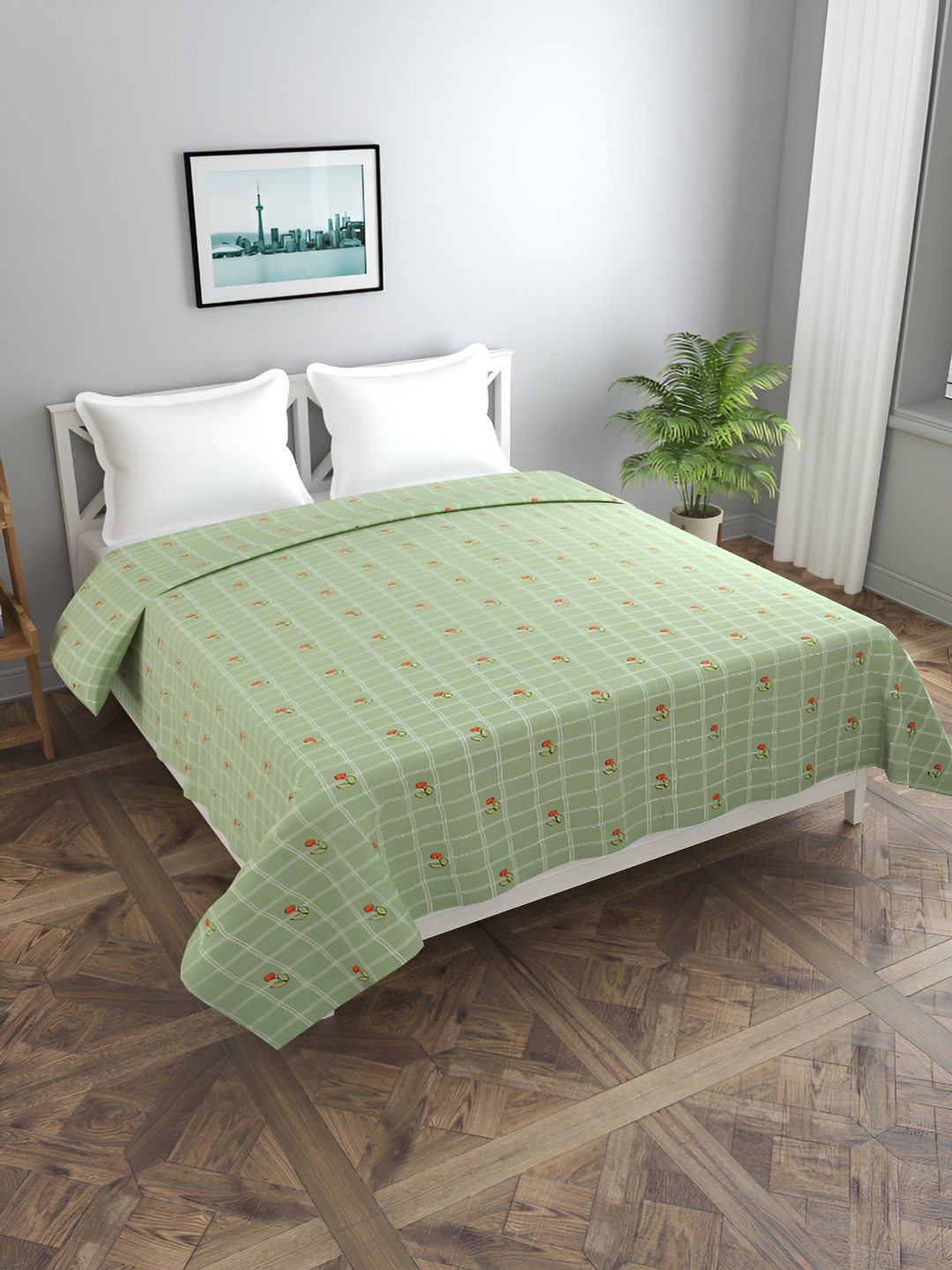 BREVARD Green Floral Printed Double Queen Duvet Cover