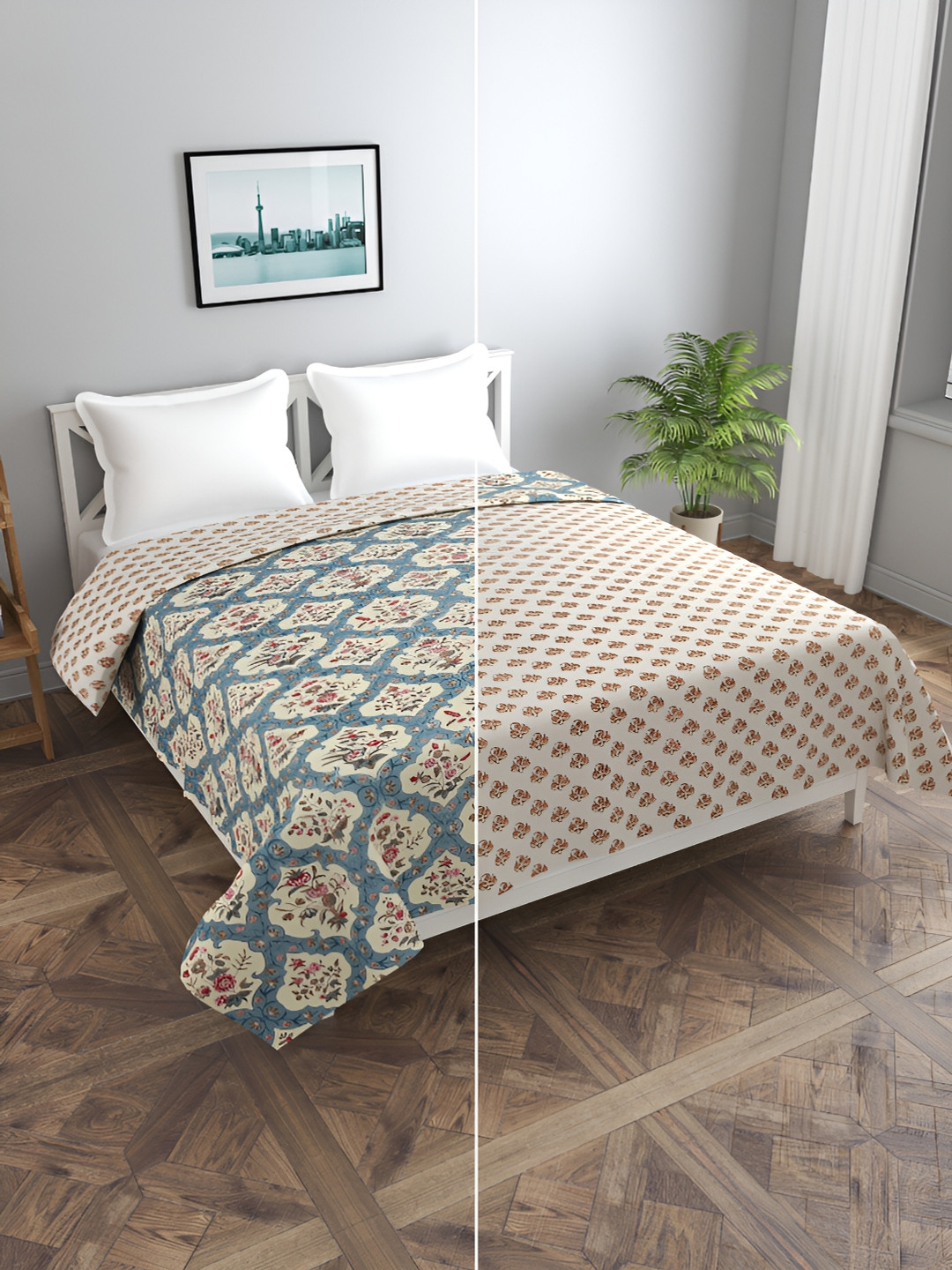 BREVARD Green Floral Printed Double Queen Duvet Cover