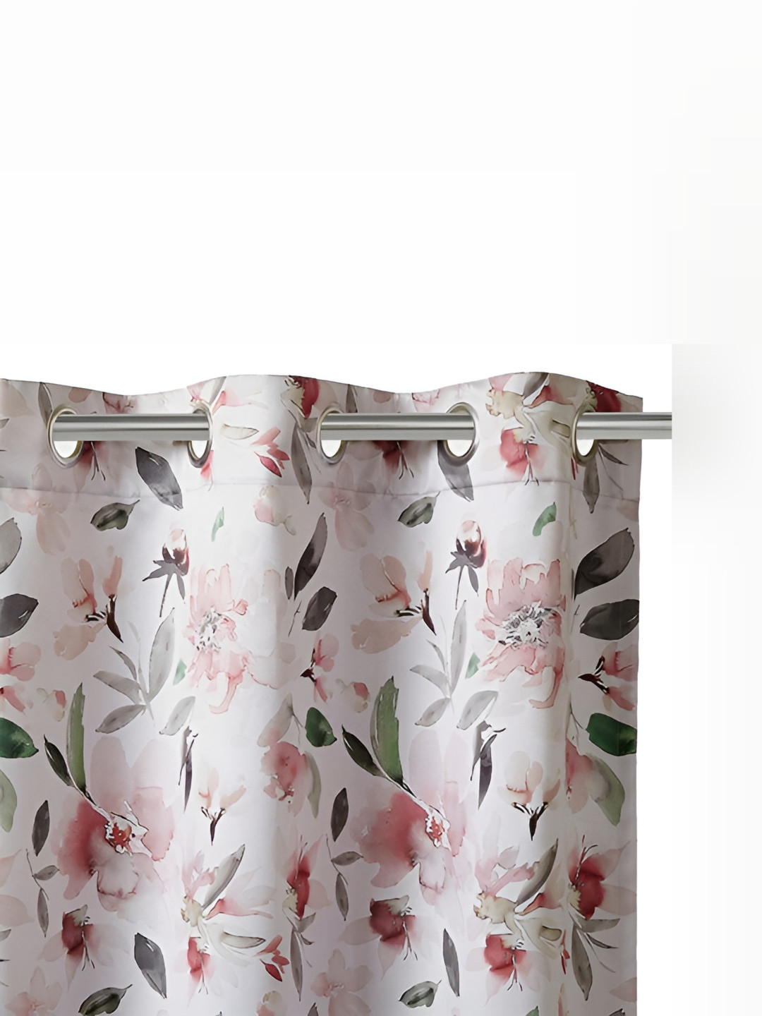 Encasa Homes White & Pink 2 Pieces Floral Room Darkening Window Curtains