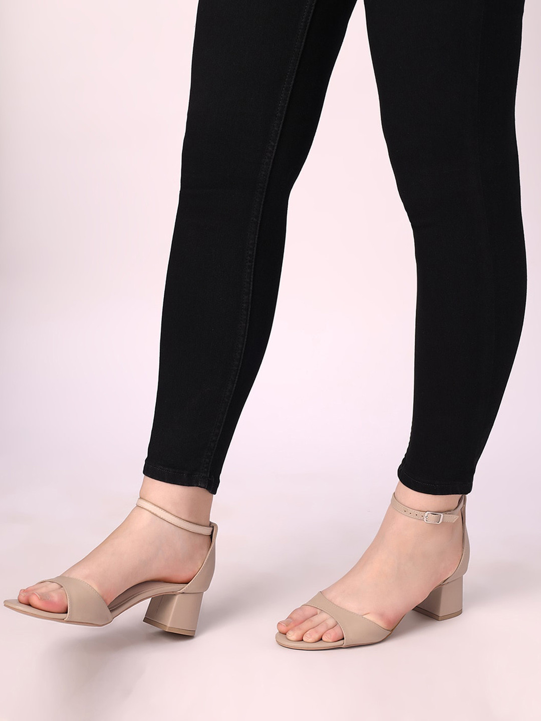 T.ELEVEN Open Toe Ankle Loop Block Heels