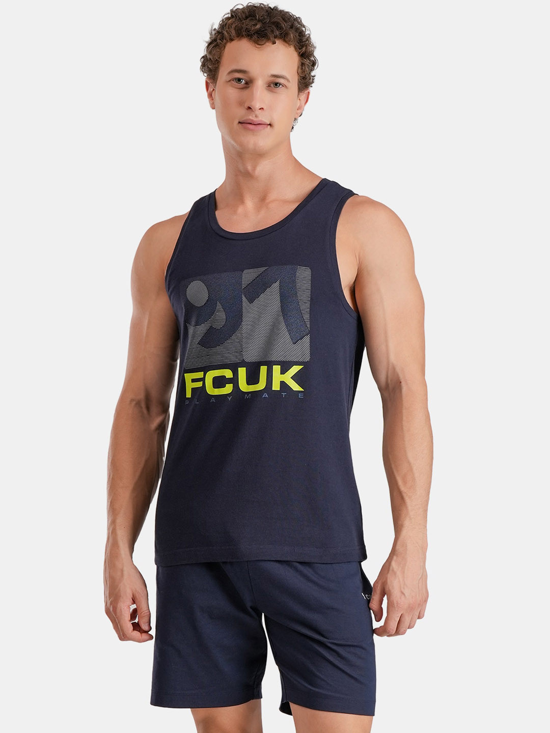 FCUK Printed Cotton Innerwear Vest DAL-01-DRK SP