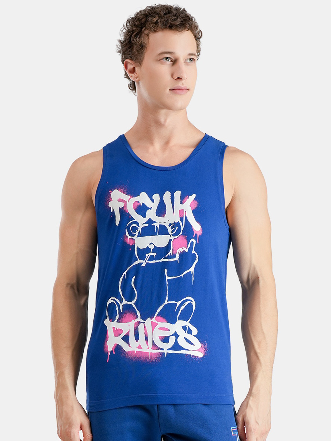 FCUK Printed Super Combed Cotton Moisture Wicking Technology Innerwear VestDAL-01-BR BL