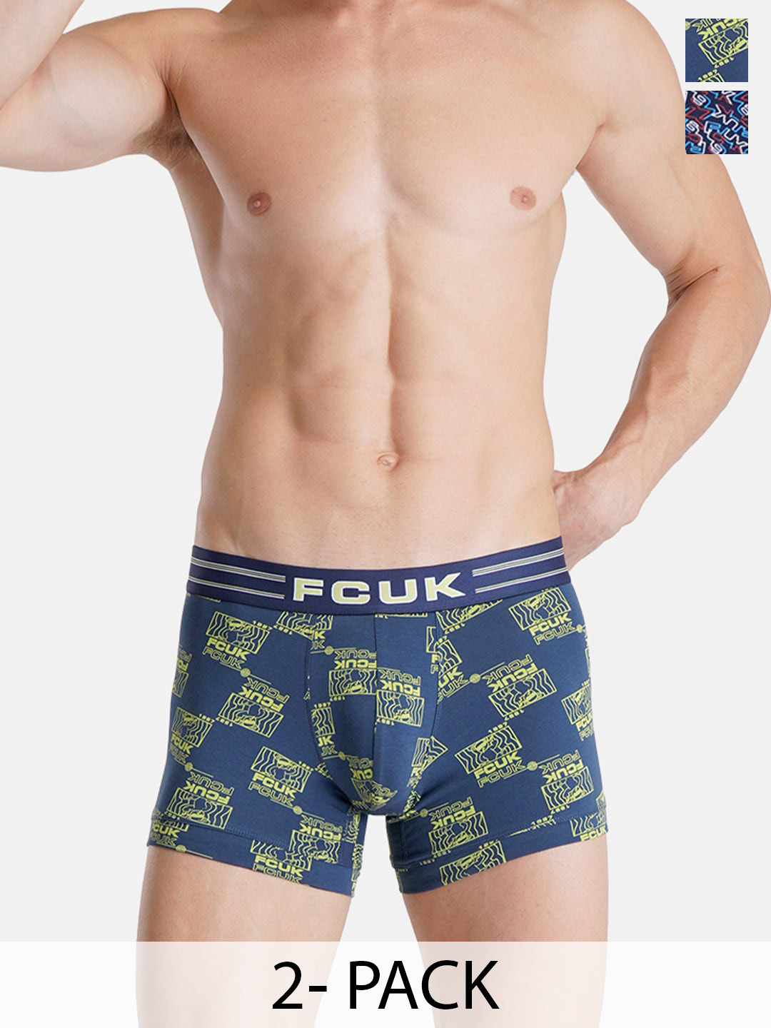 FCUK Pack Of 2 Printed Antimicrobial Trunks BRI-T-02-NVY-INBLAOP