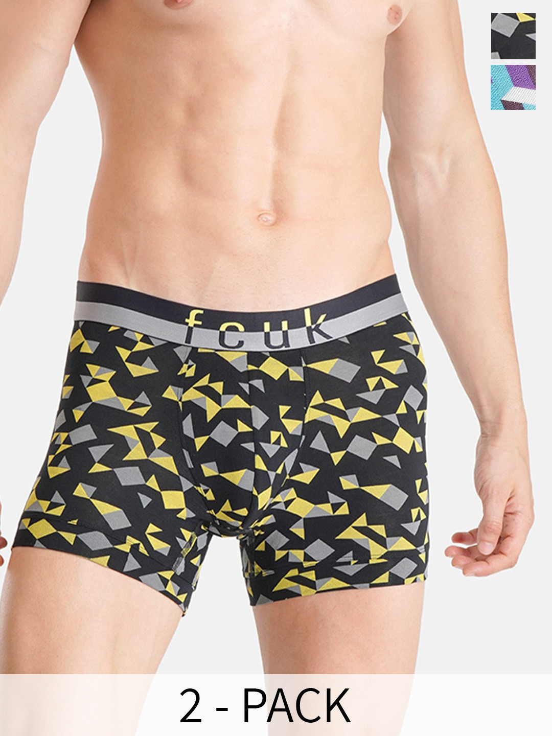 FCUK Pack Of 2 Printed Moisture Wicking Technology TrunksDOV-T-02-AMP-JTBLKAOP