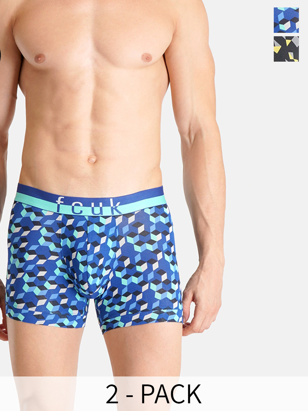 FCUK Pack Of 2 Printed Moisture Wicking Trunks DOV-T-02-JTBLK-SRFAOP
