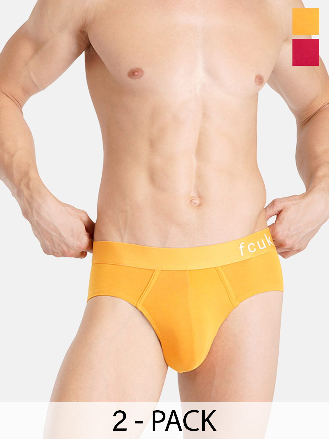 FCUK Pack Of 2 Park Royal Moisture Wicking Breathable Briefs PAR-B-02-TNGRD-ARTGLD