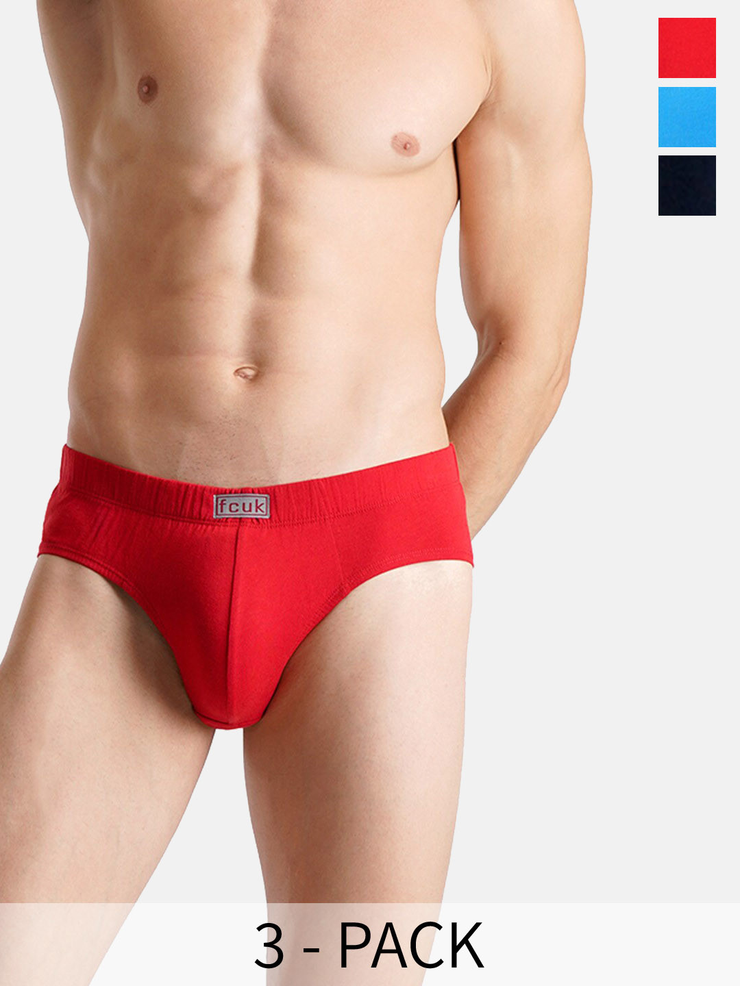 FCUK Pack Of 3 Play Preston Moisture Wicking Breathable Cotton Briefs PRE-03-DKSP-IB-HTRD