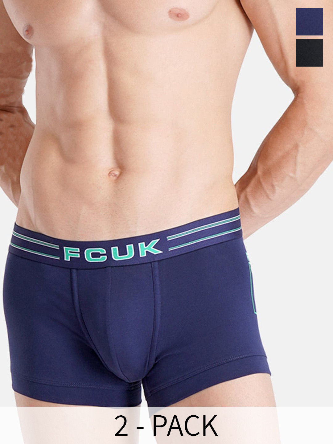 FCUK Pack Of 2 Antimicrobial Trunks GAL-T-02-MDBL-JTBLK