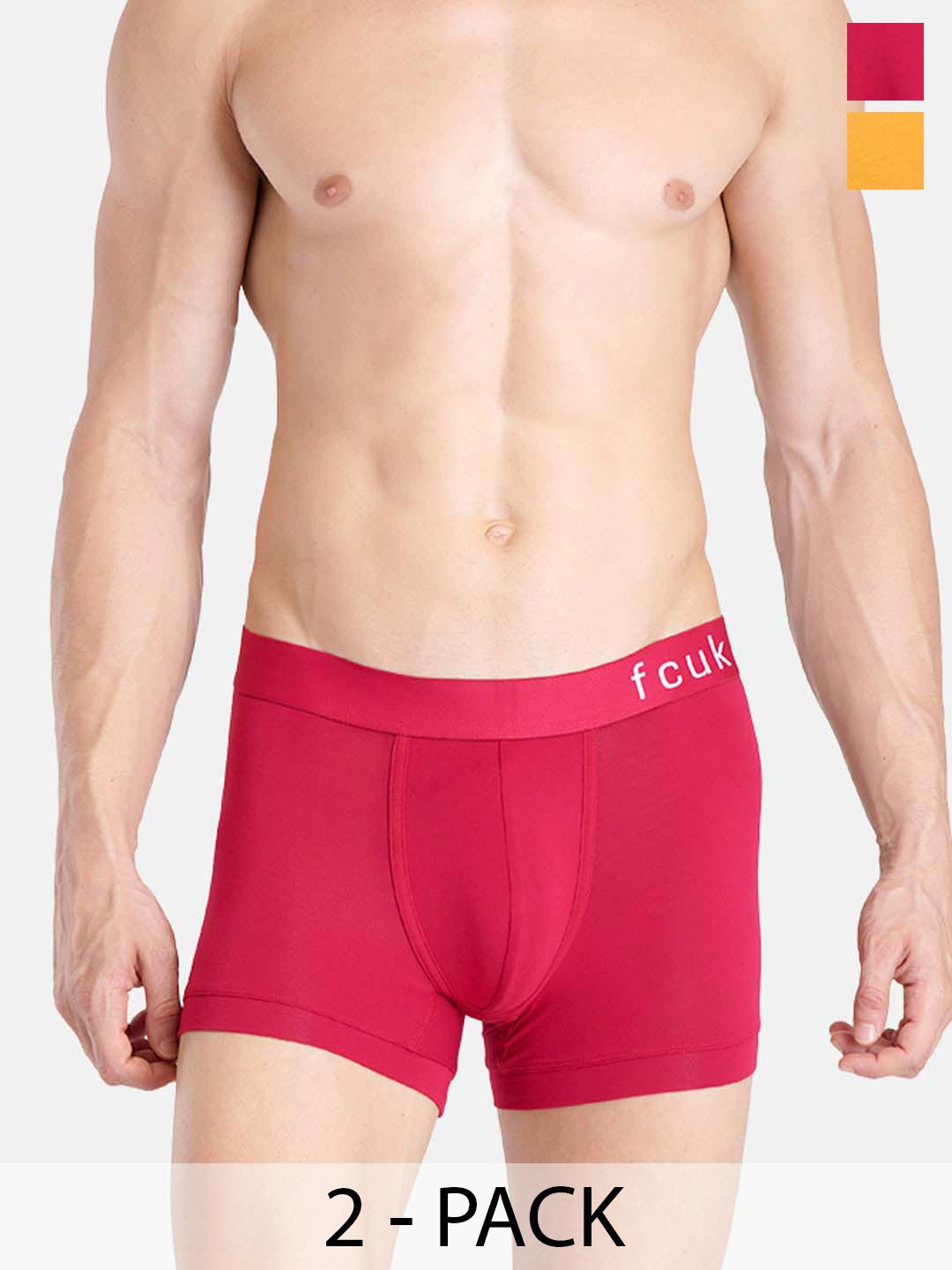 FCUK Pack Of 2 Antimicrobial Trunks PAR-T-02-TNGRD-ARTGLD