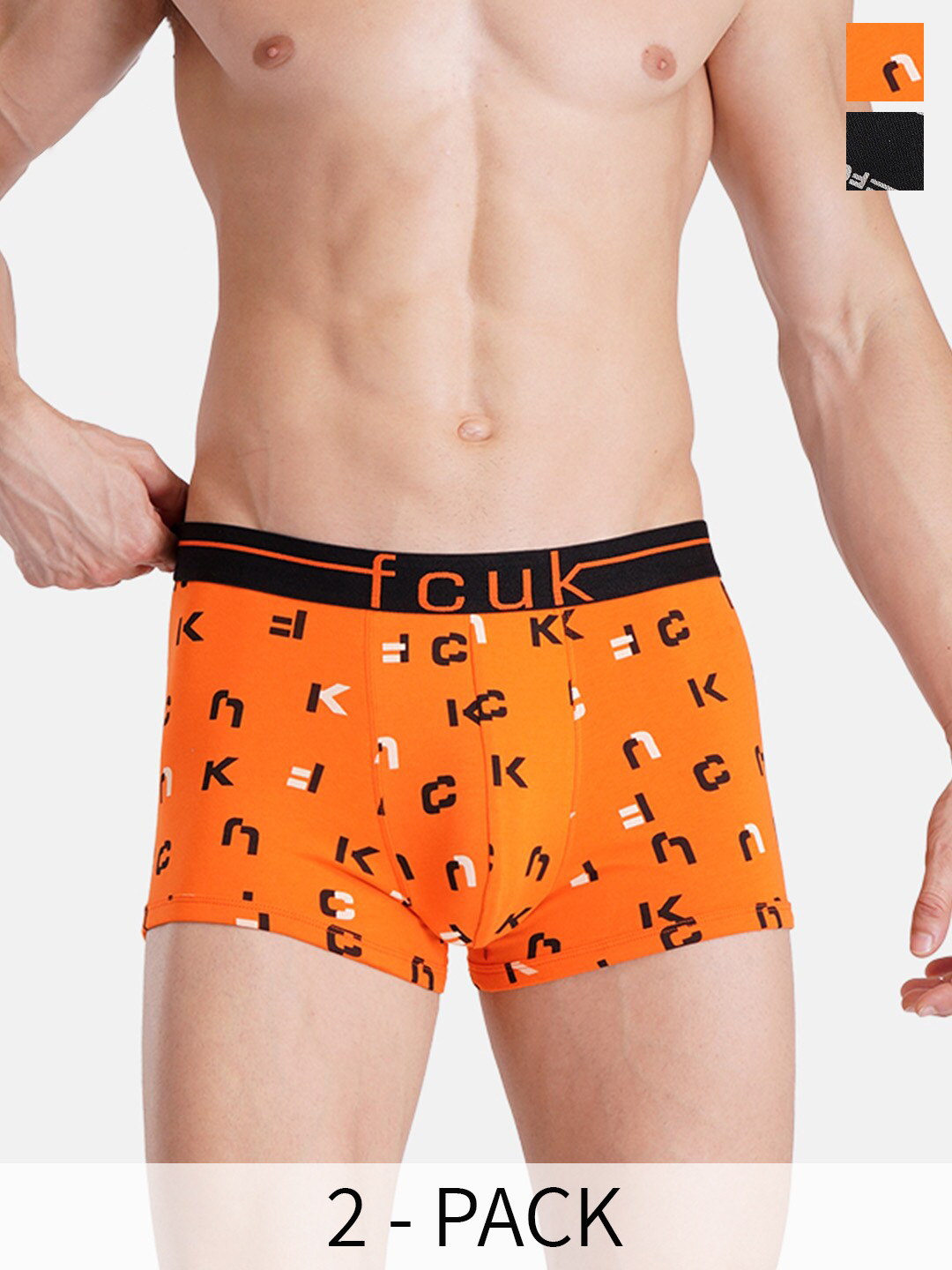 FCUK Pack Of 2 Printed Antimicrobial Trunks TOT-02-SCIB-JTBLKAOP-2