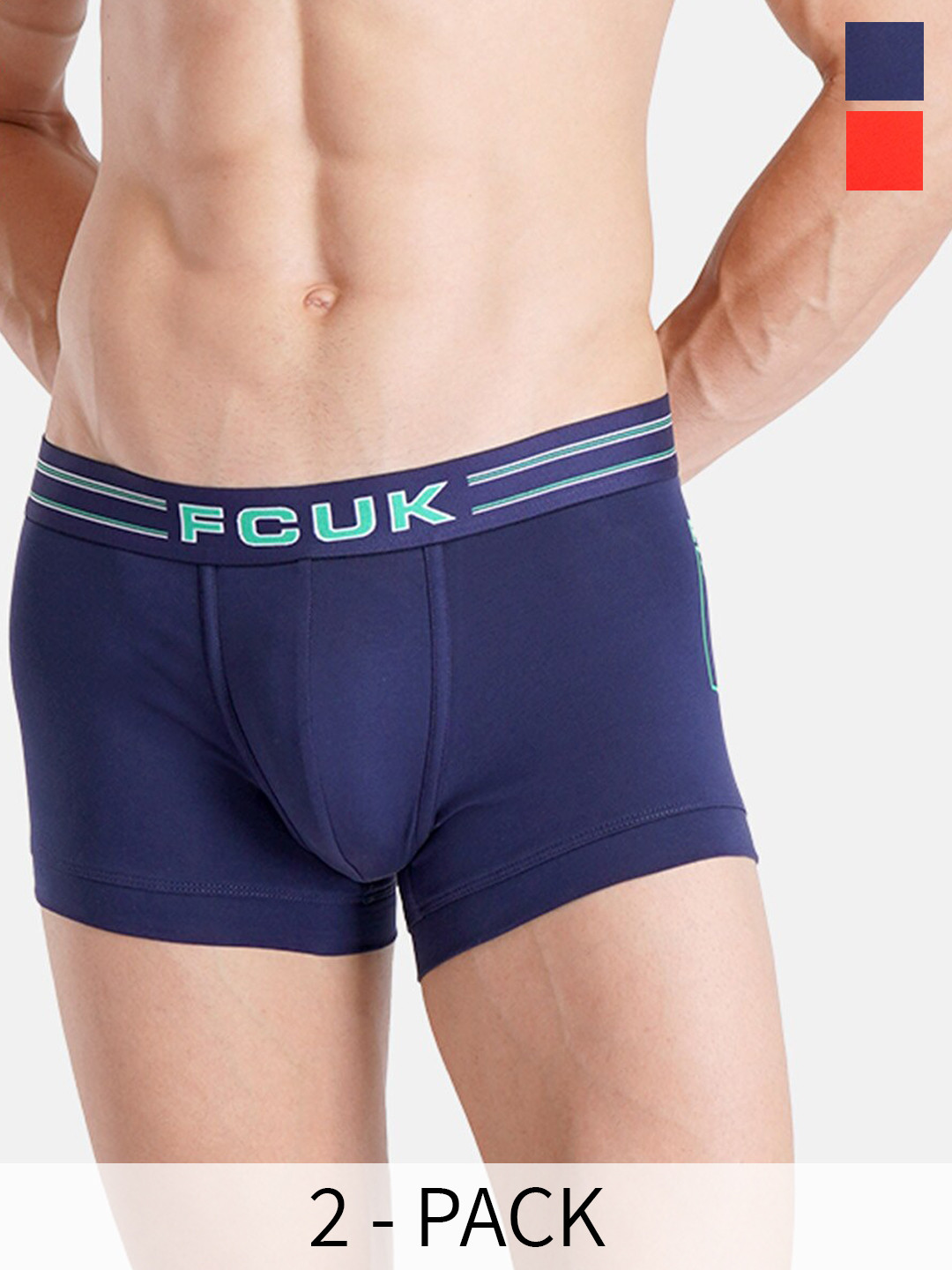 FCUK Pack Of 2 Mid-Rise Antimicrobial Short Trunk GAL-T-02-MDBL-FRD
