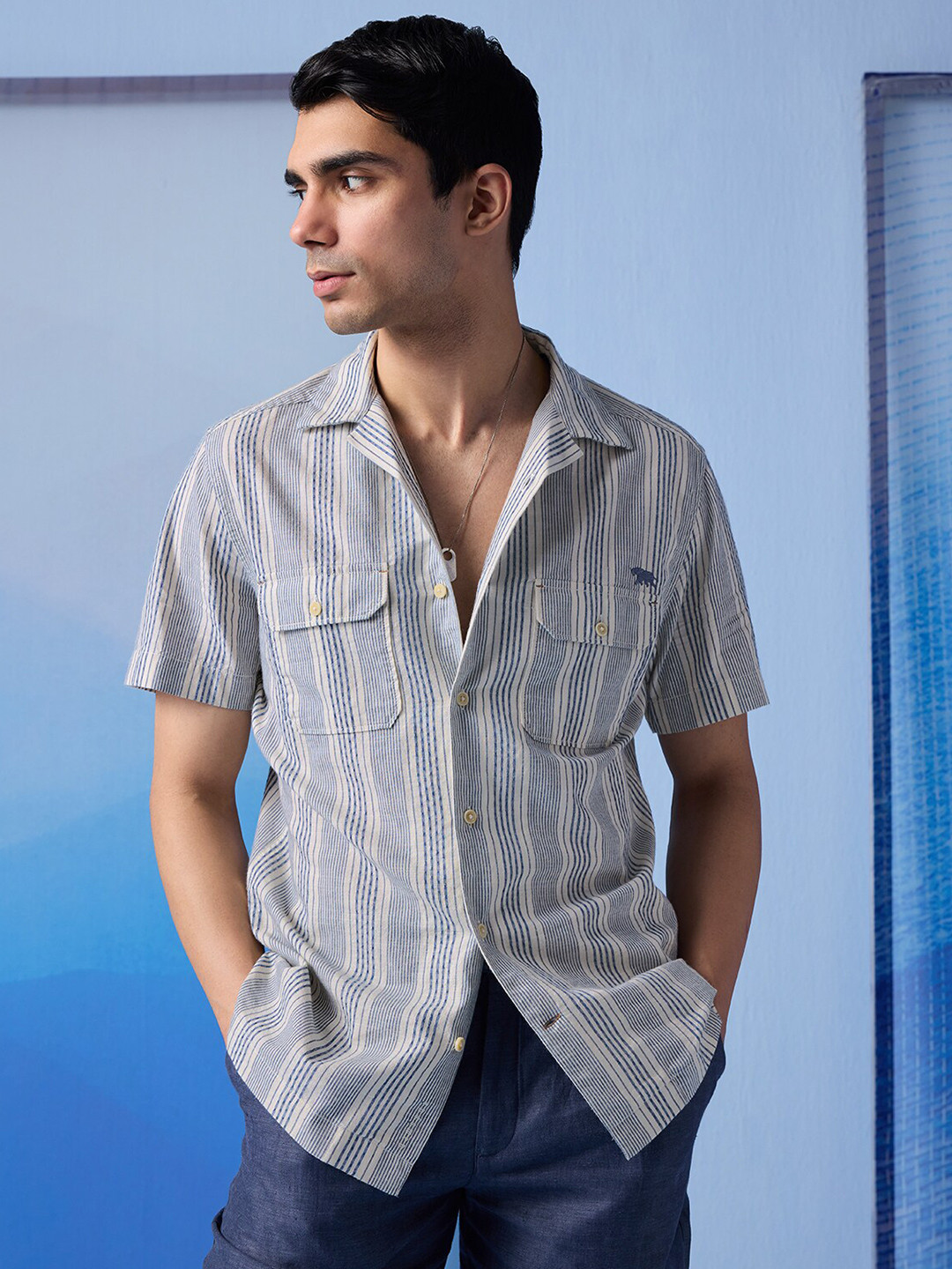 Andamen Premium Half Sleeve Striped Resort Collar Shirt