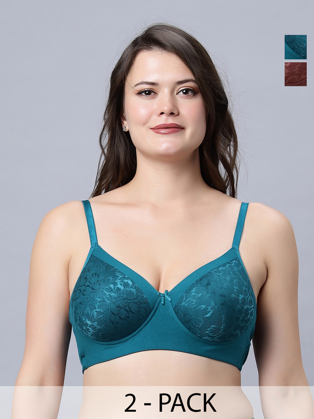 In Care Pack Of 2 Lace Heavily Padded Pure Cotton Push-Up Bra With All Day Comfort