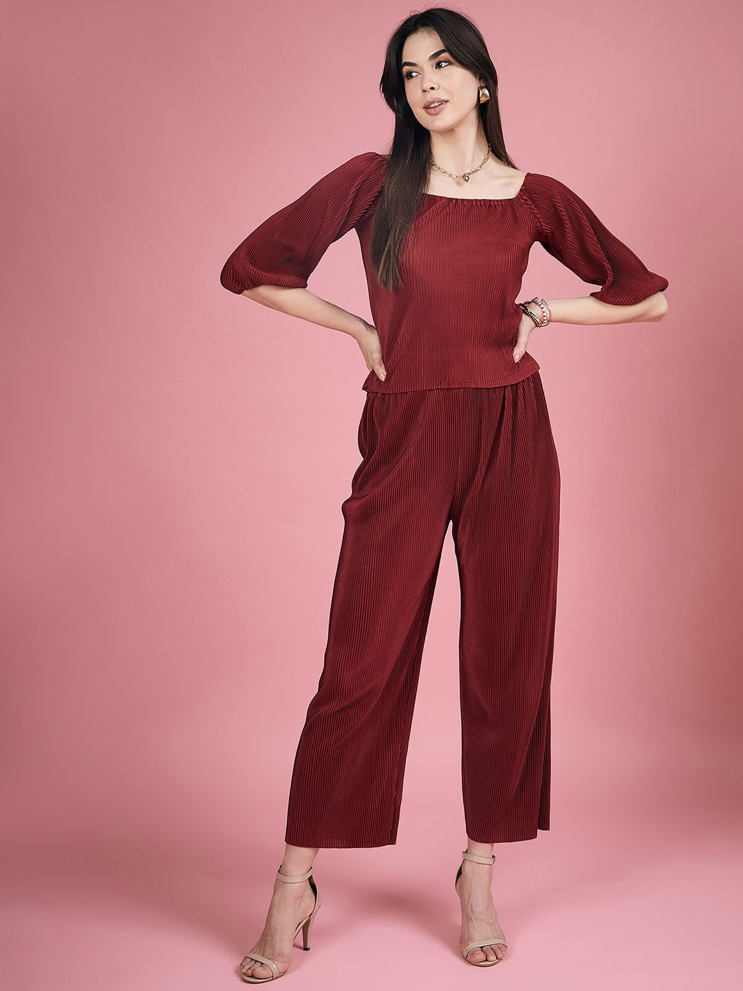 DressBerry Self Design Top & Flared Palazzo Co-Ords