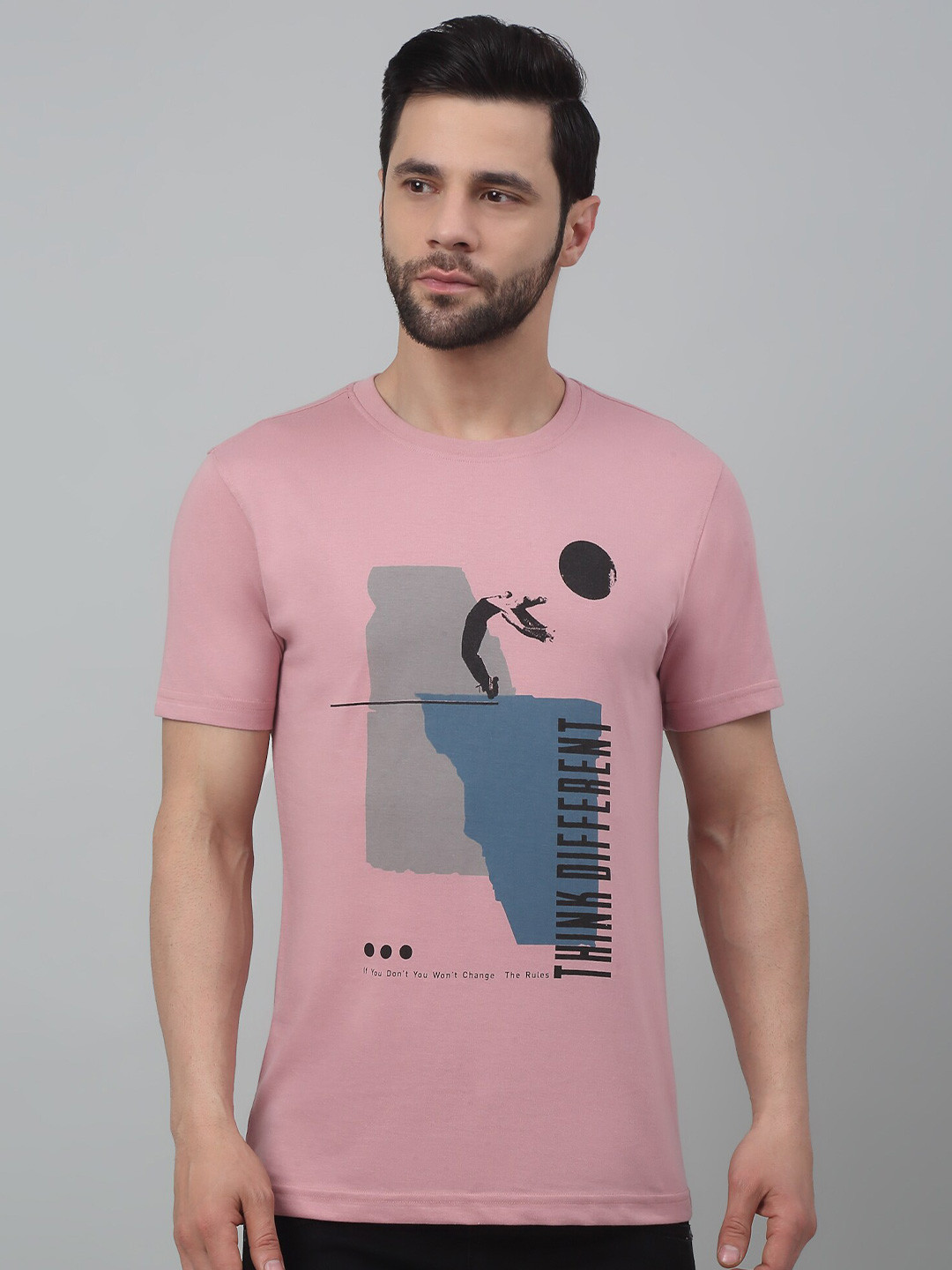 Cantabil Graphic Printed Round Neck Short Sleeves Cotton T-shirt