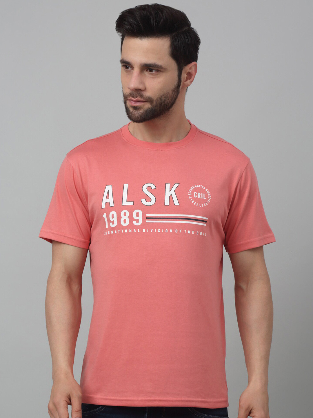 Cantabil Typography Printed Round Neck Short Sleeves Cotton T-shirt