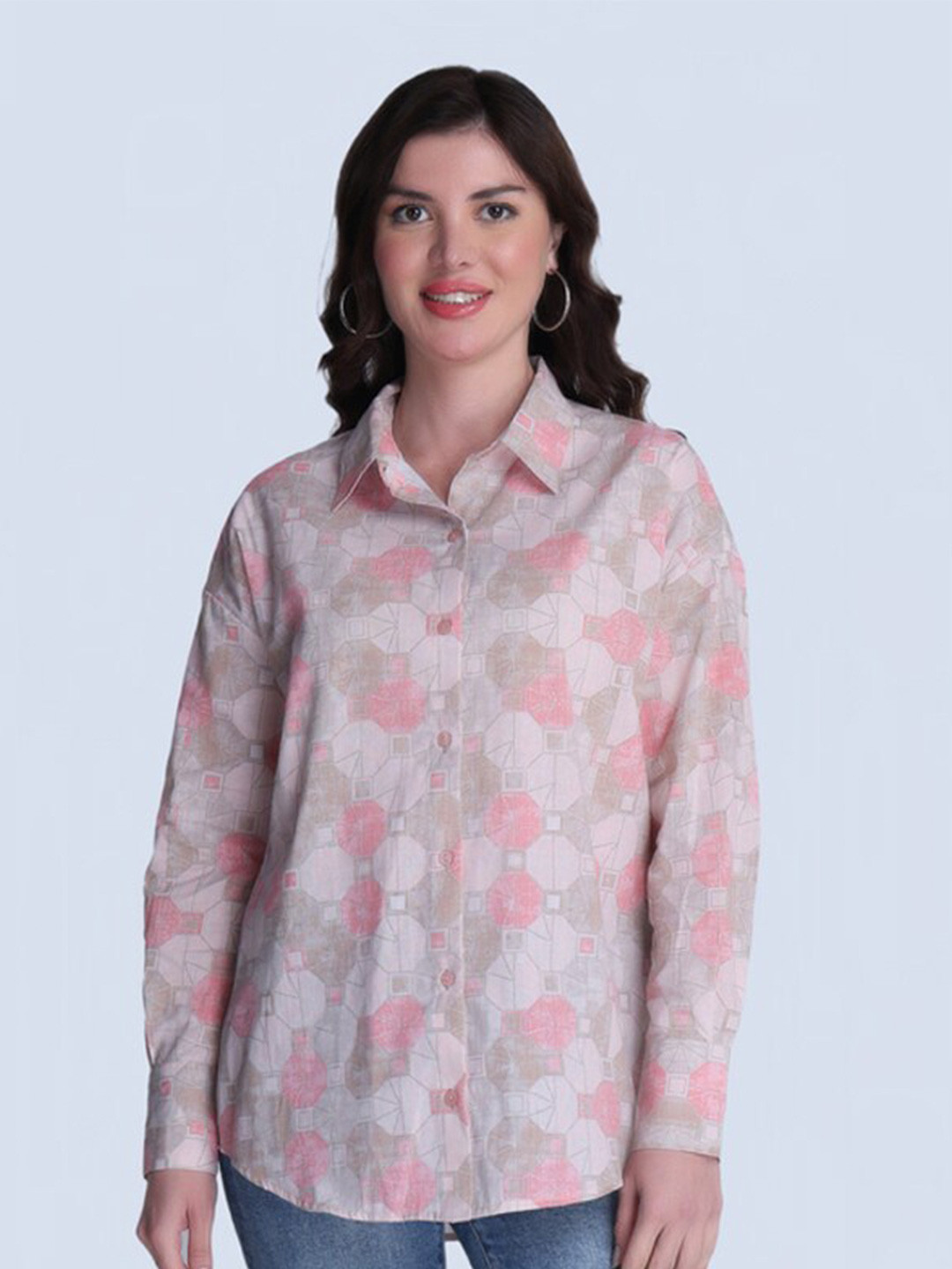 Orchid Blues Spread Collar Long Sleeves Comfort Floral Printed Cotton Casual Shirt