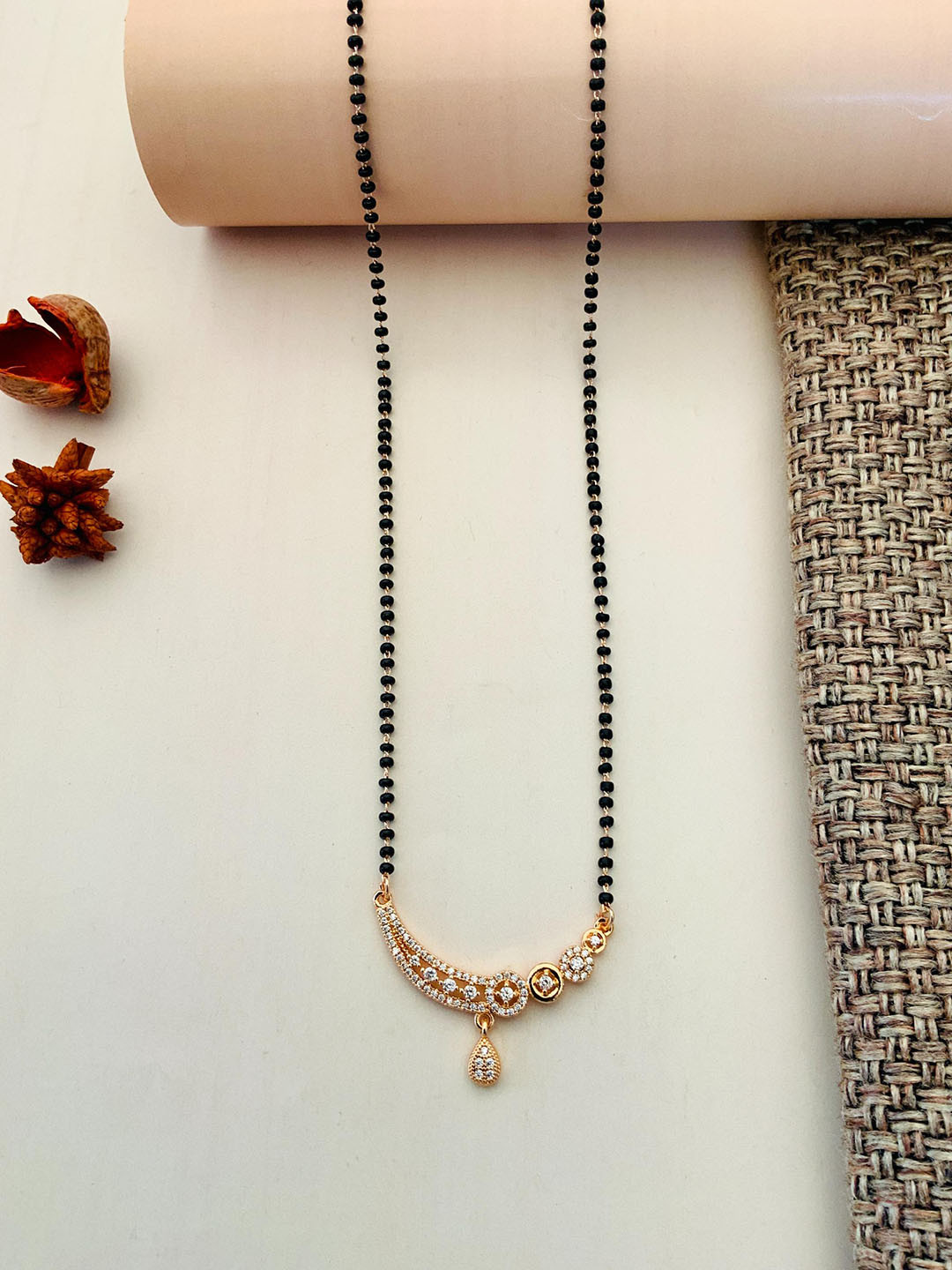 ABDESIGNS Rose Gold-Plated American Diamond-Studded & Beaded Mangalsutra