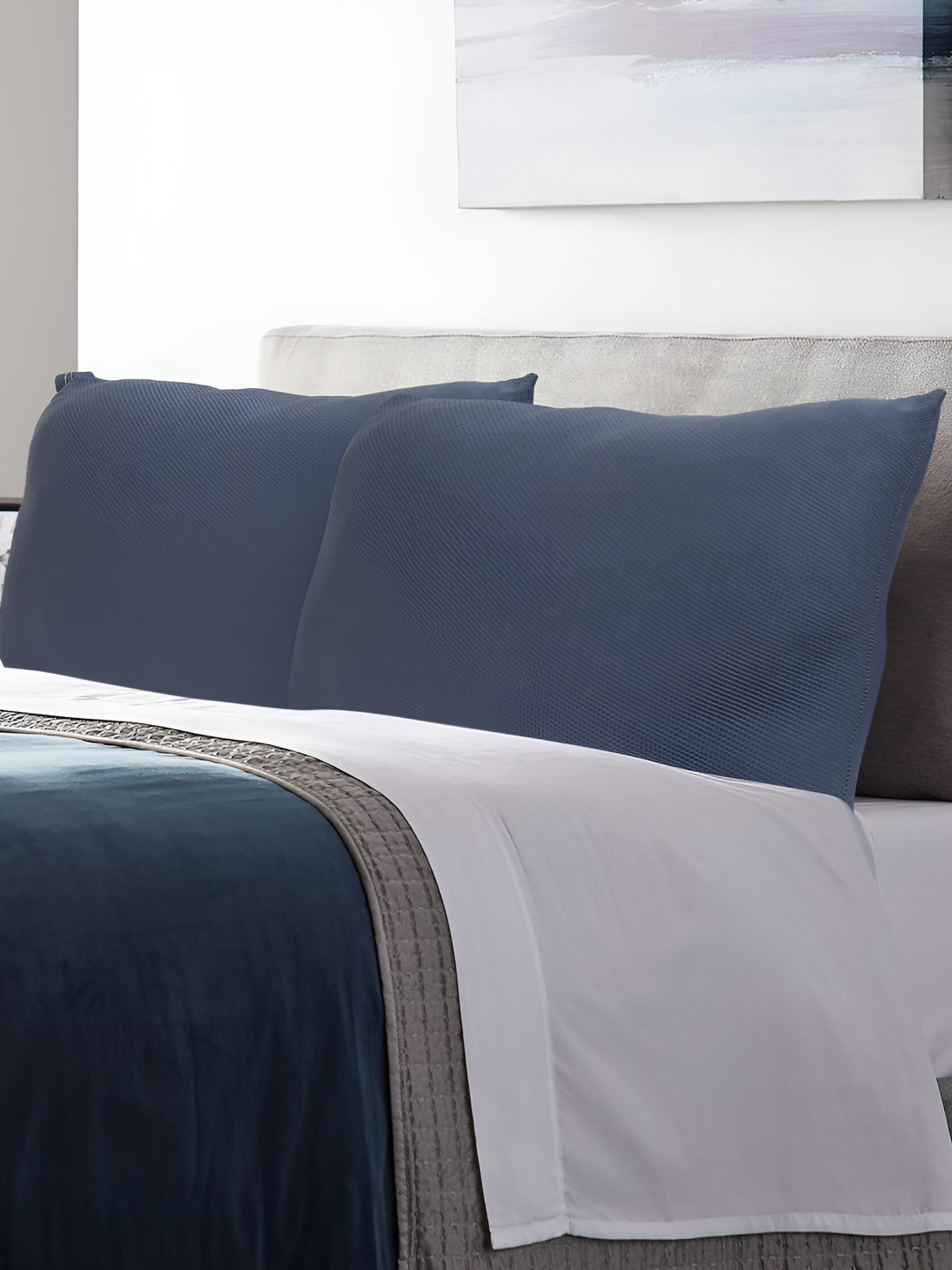 JD x Blue Solid Polyester Lightweight Set of 2 Medium Fibre Sleep Pillow-61 x 41 cm