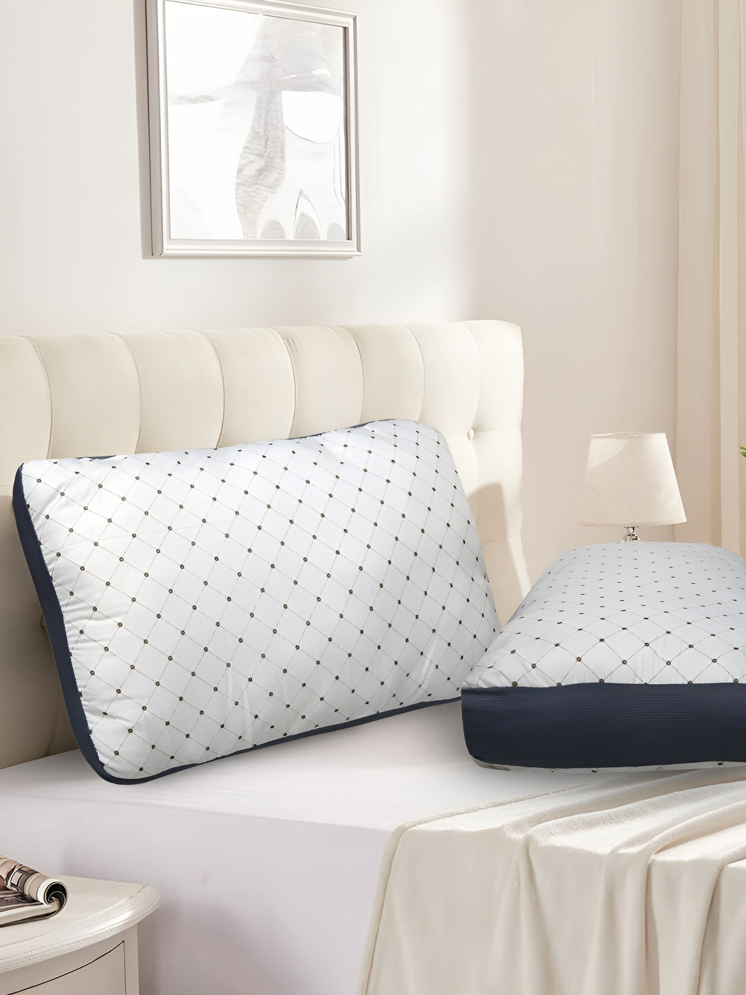 JD x Grey Geometric Polyester Lightweight Set of 2 Medium Fibre Sleep Pillow-68.58 x 43.18 cm