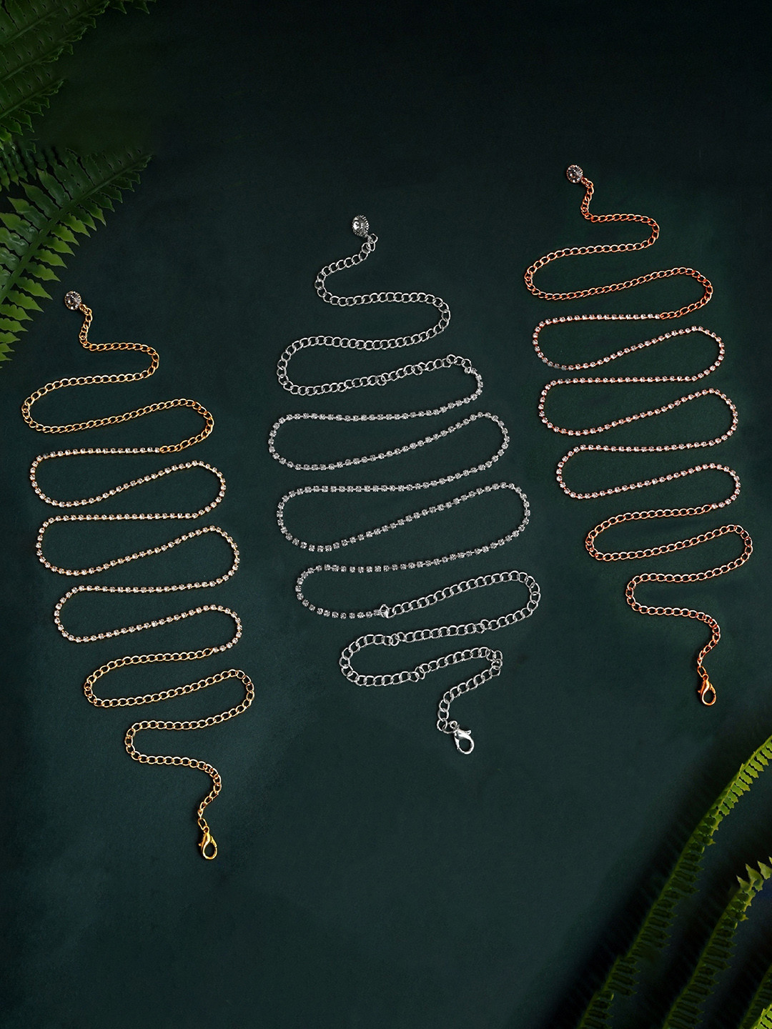 VAMA 3 Pcs Stone Belly Chain Set Saree Waist Belt & Kamarband