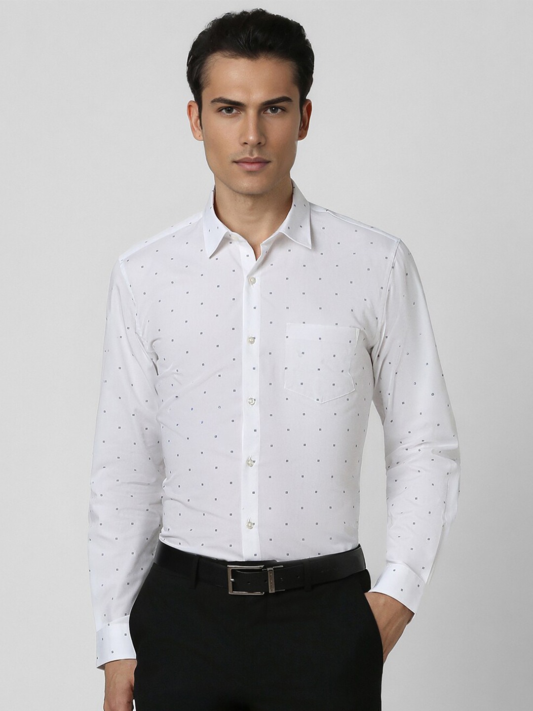 Peter England Spread Collar Long Sleeves micro ditsy Printed Cotton Formal Slim Fit Shirt