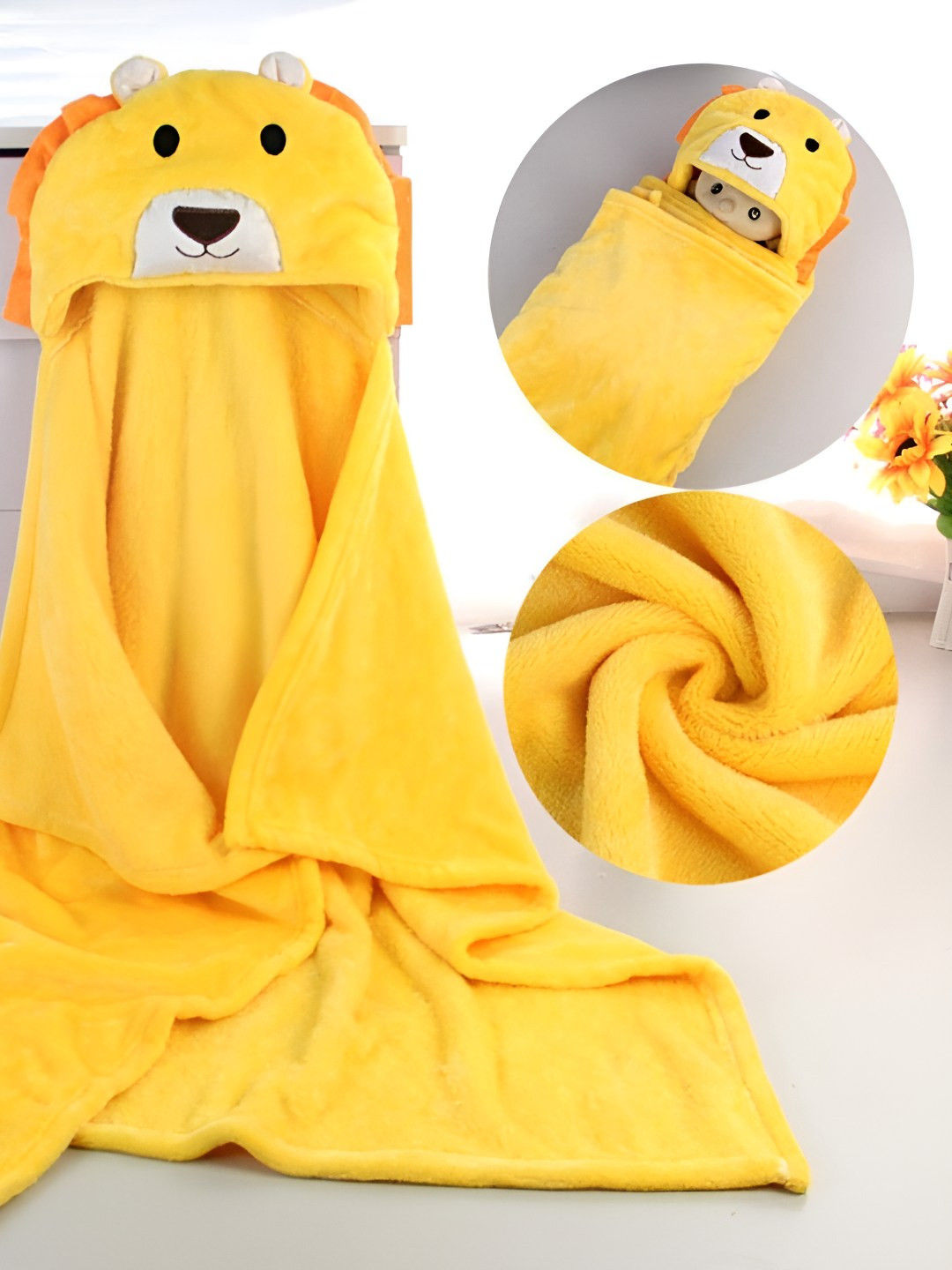 Bajo's Yellow & White AC Room Cotton 350 GSM Single Bed Blanket Cum Towel